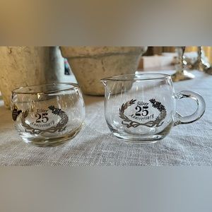West Virginia Glass Hand Made/Painted 25th Anniversary Cream and Sugar